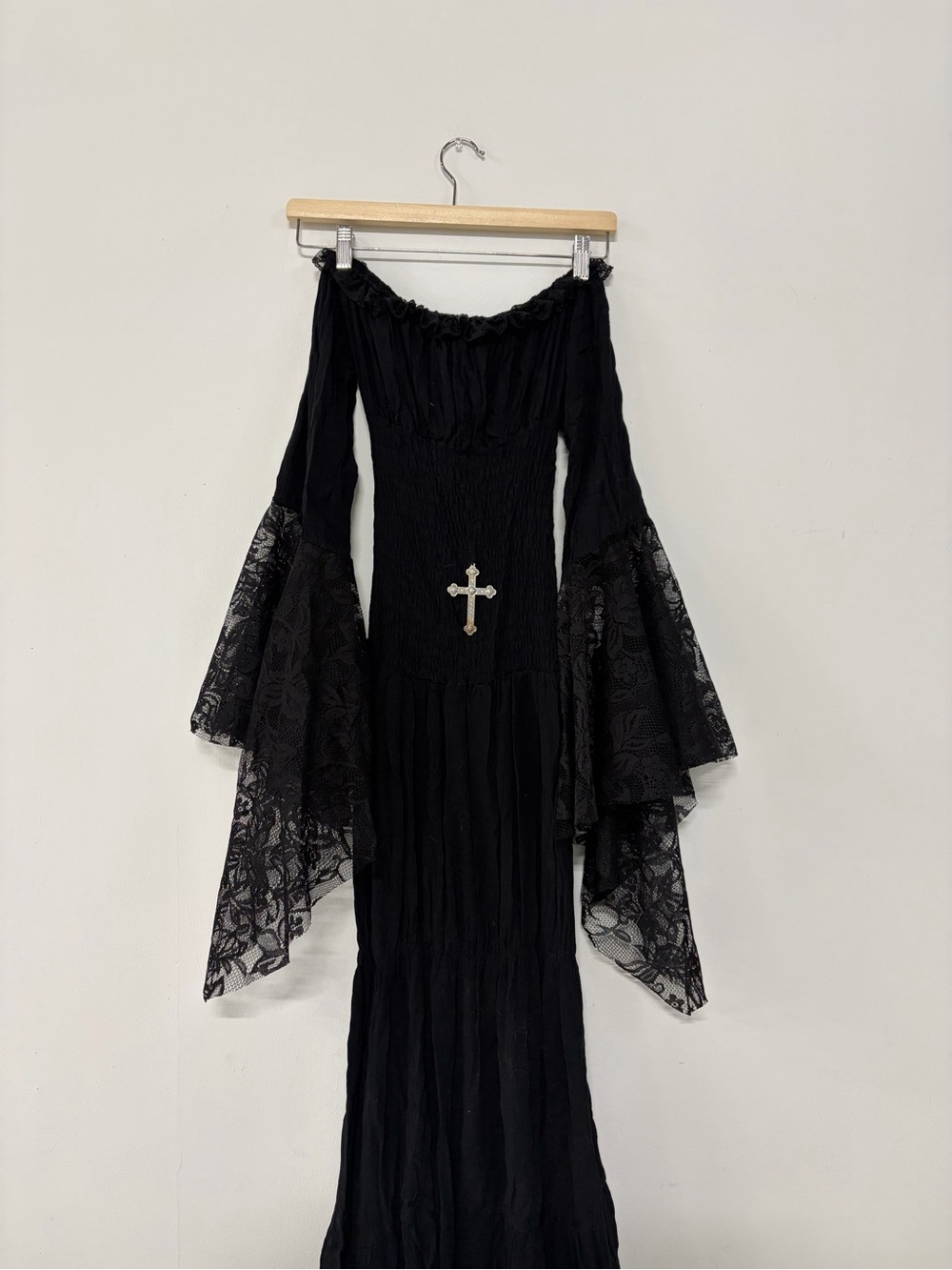 From Me 2 U Black lace off the shoulder milk maid maxi dress